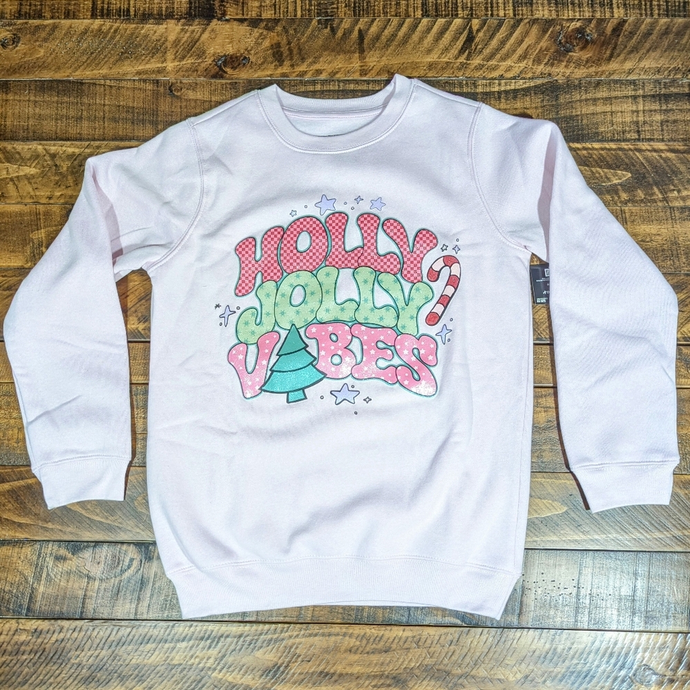 Holly Jolly Vibes Christmas Sweatshirt Girl's XL (12/14)